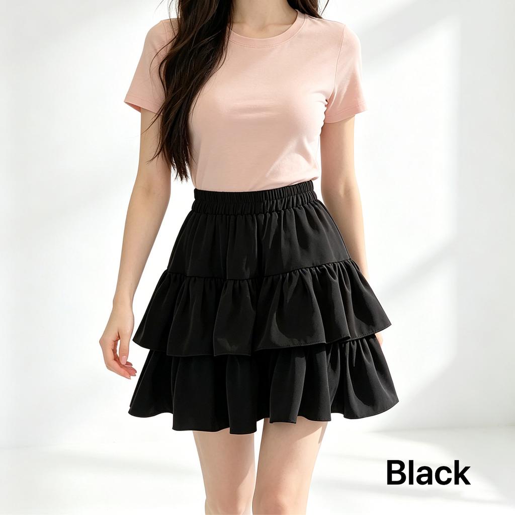 Fashion Women High Waist Tiered Cake Mini Skirt, Sweet Ruffle Layered A-Line Flared Skirt, Lightweight Breathable Casual Short Skirt for Summer