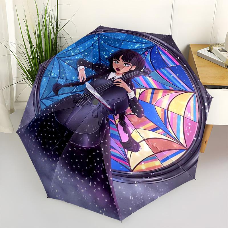 

Cello Player, Stained Glass Themed Automatic Opening and Closing Umbrella, Compact Travel Umbrella, Lightweight and Portable, Suitable for B