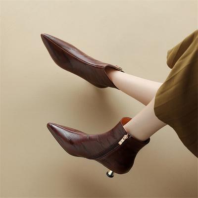 Moda Nuevo Otoño Botas de Cuero Genuino para Mujer Moda Botas de Caballero con Punta Fina para Mujer Botas Cortas Mujer Botines Hechos a Mano para Mujer