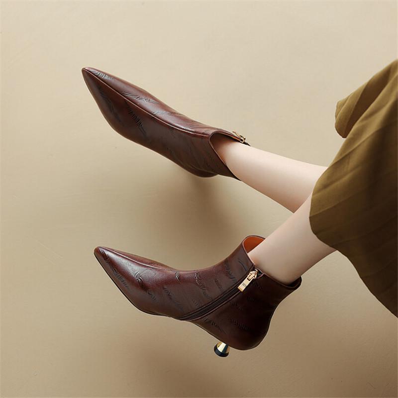 Mode Nouvelles Bottes d'Automne en Cuir Véritable pour Femmes Mode Bout Pointu Bottes de Chevalier pour Femmes Bottines Femmes Fait Main Botines Mujer
