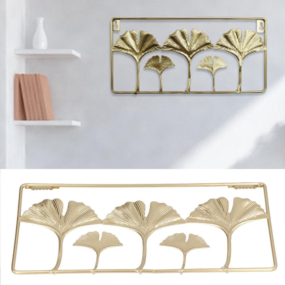 2pcs Interior Decor Piece Iron Ginkgo Leaf Wall Decor Gold Framed Iron Leaf Wall Hanging 11.6 X 5.5in Gold Wall Decoration Cafe