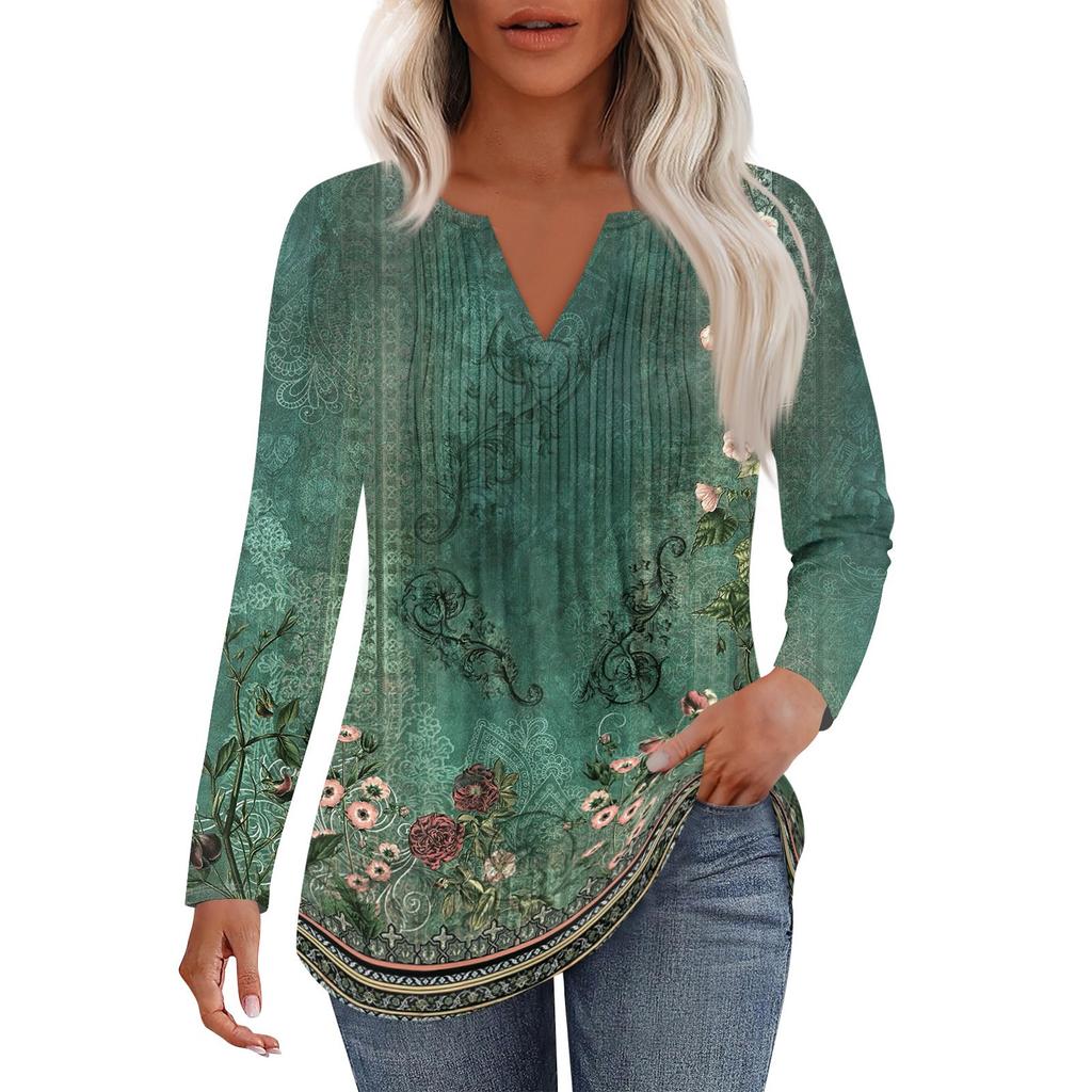 Damenmode Lässig Plissiert V-Ausschnitt Einfarbig Langarm T-Shirt Elegante Oberteile