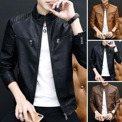 Erkekler Ceket Standı Yaka Vintage Biker Ceket Erkekler Açık Günlük Giyim için Dayanıklı Bahar Sonbahar Sıcak Ceket