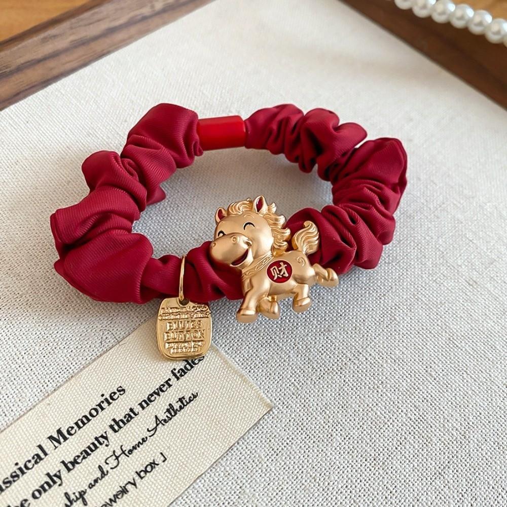 Zinc Zinc Alloy Zodiac Horse Hair Rope Wrinkle Chinese Children Hair Band Red Hair Scrunchies  Kids