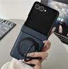 For Samsung Galaxy Z Flip 8 7 FE 6 5 4 3 Flip7 Flip6 Flip5 Hinge Protection Magnetic Case 360 Rotating Ring Holder Leather Cover