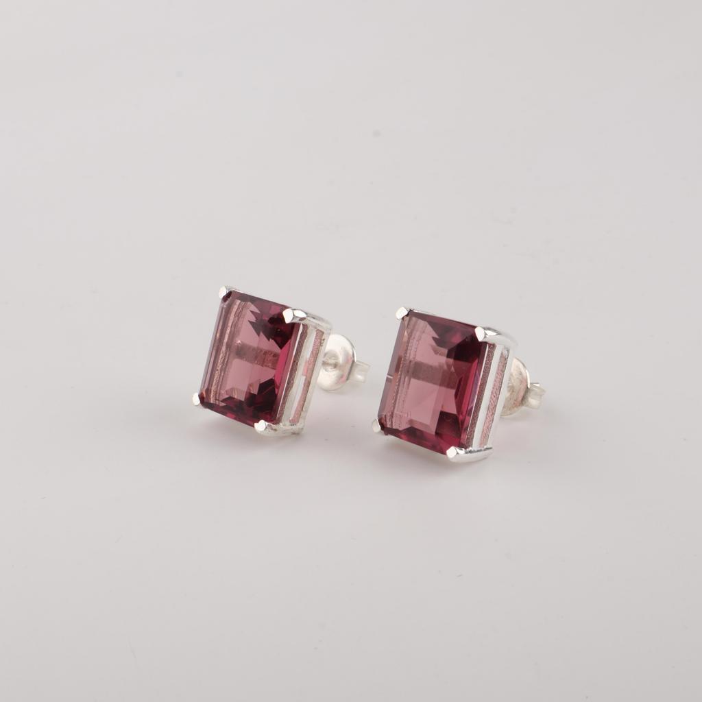 Rhodolite Gemstone 925 Sterling Silver Jewelry Handcrafted Studs Earrings 0.4" Birthday Gift For Her EE-179-12
