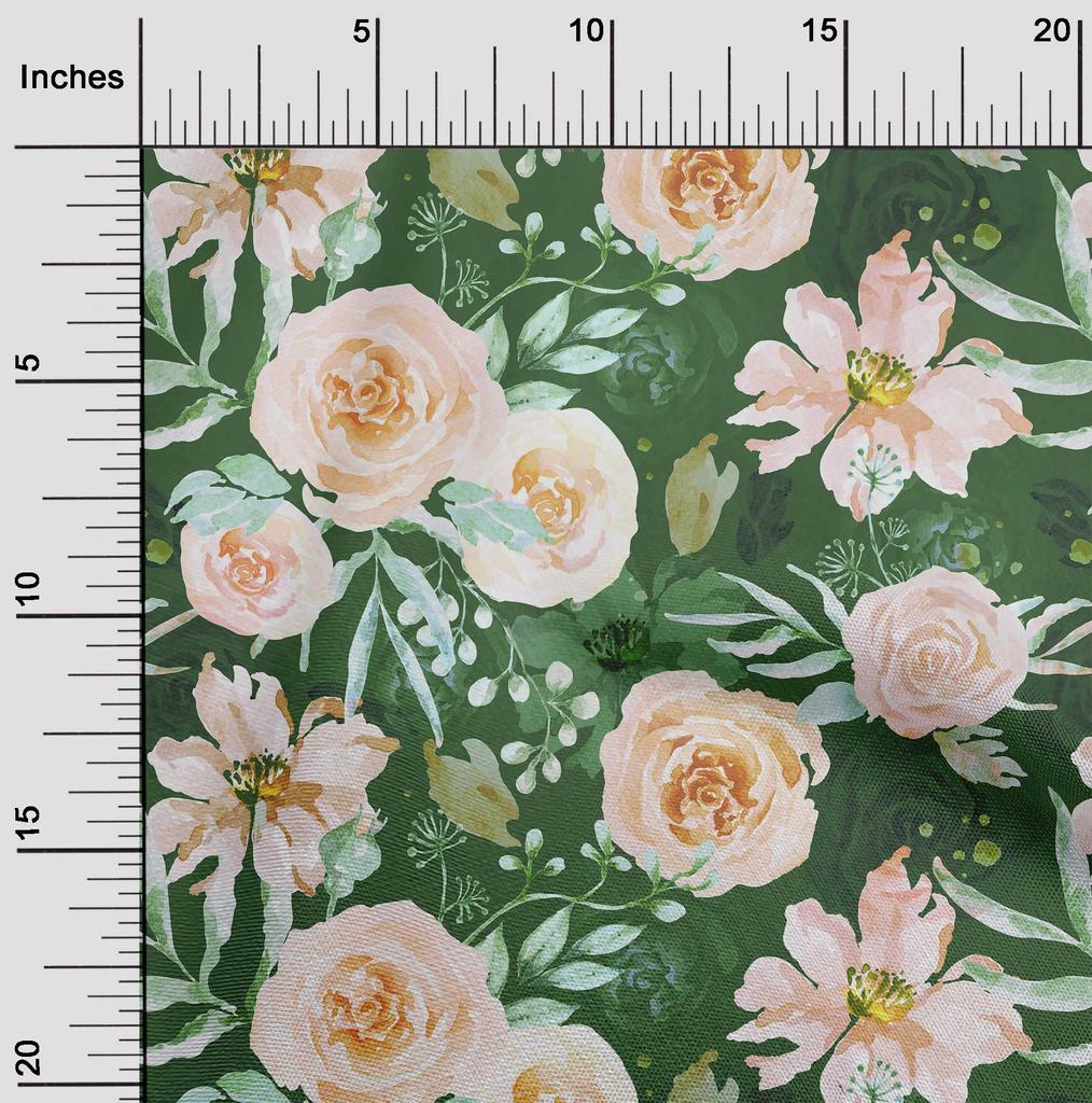 oneOone Cotton Flex Dark Olive Green Fabric Leaves & Clover Sewing Material Print Fabric By The Yard 40 Inch