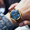 Men's Gold Wristwatch with Leather Strap, Stylish, Business-friendly, Waterproof, Quartz Movement, Analog Display, Arabic Numerals, Simple Gold Dial,
