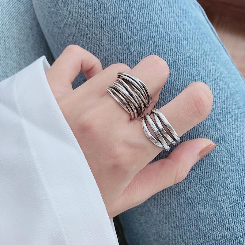 Retro Multi-layer Twisted Wide Ring Women's Niche Personality Trend Fashion Open Design Geometric Party & Daily Finger Jewelry