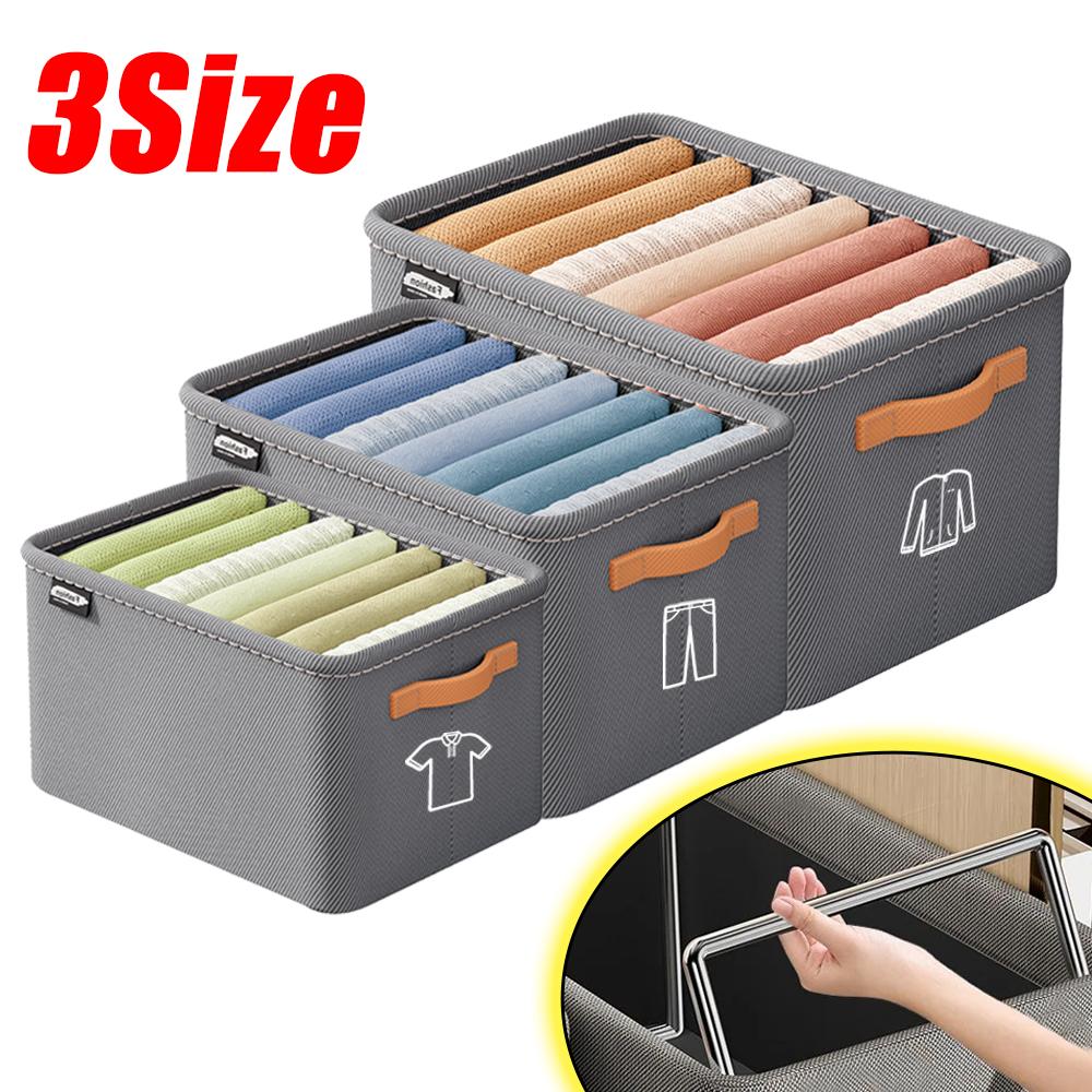 Wardrobe Organizer Box Foldable Storage Box Versatile Thickened Pants Sweater Storage Basket with Handle&Steel Frame Household