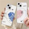 Couple Phone Case for iPhone, World Map Heart Airplane Clear Soft Cover, Shockproof Protective Case for iPhone 13 14 15 Pro Max
