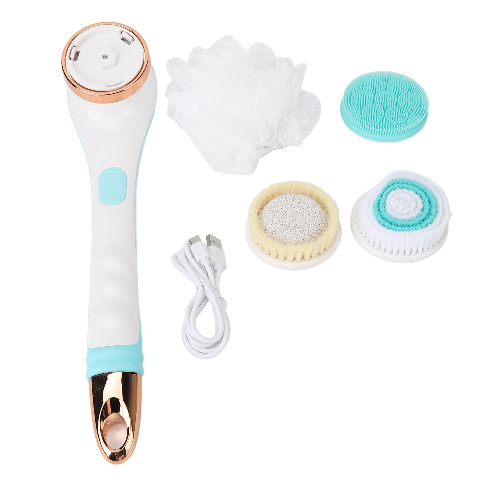 

Набор электрических щеток для тела, вращающихся на 360 градусов, 4 насадки, длинная ручка, скраббер для очищения тела в ванной