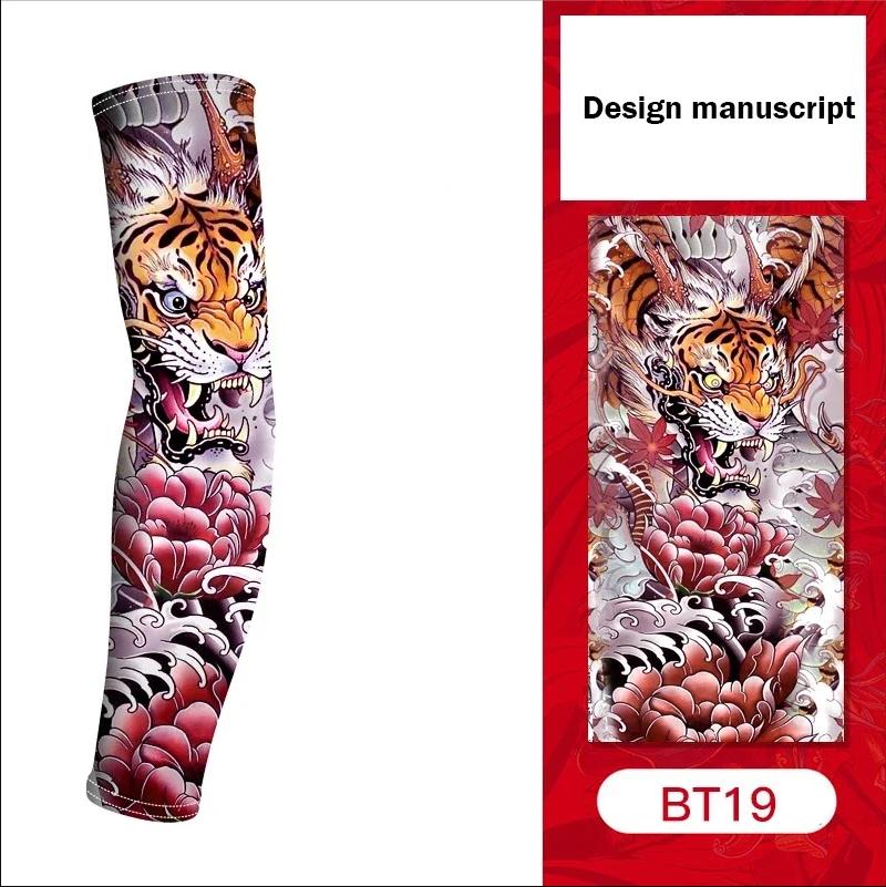 

1 шт., мужские длинные летние рукава с татуировкой, бесшовные нарукавники, солнцезащитный чехол, уличные перчатки для вождения, ледяной шелк, женские рукава на руку One Size