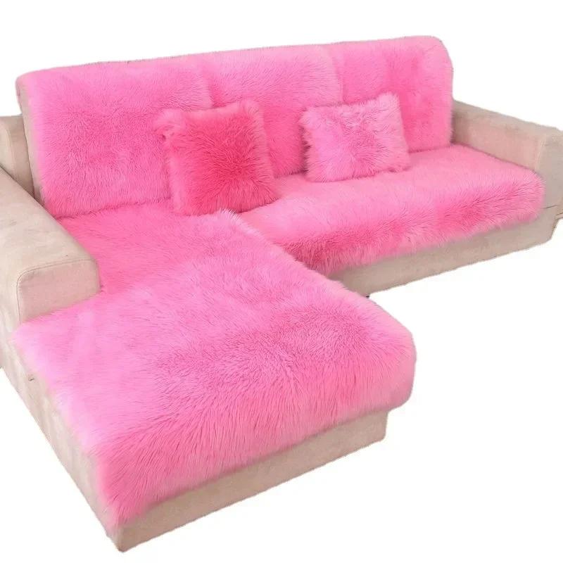 New Sofa Cover Full Cover Winter Imitation Wool Cushion Long Plush Window Thickened European Anti-skid Sofa Mat