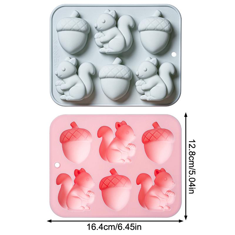 6-Hole Squirrel Oak Cake Silicone Molds Autumn Harvest Festival Ice Grid Chocolate Baking Mould Cake Decorating Tools