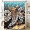 Underwater WorldGiant Octopus Shower Curtain Decoration 3D Printed Fabric Bathroom Liner for Home Decor (Blue Ocean Background)