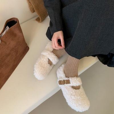 Fashion Women's Shoes 2024 Mary Janes Women's Flats Daily Casual Flat Women Shallow Buckle Strap Round Toe Soft Bottom Warm Shoes Female