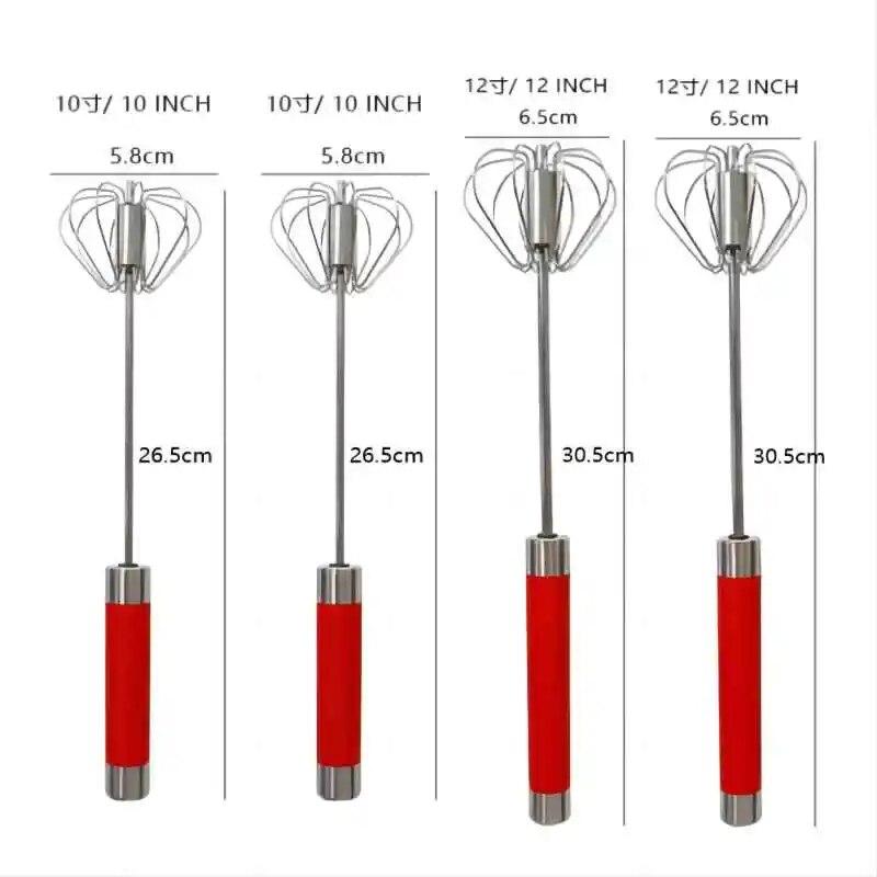 4Pcs Egg Whisk Stainless Steel Egg Beater Hand Push Whizzy Whisk with Handle Rustproof Hand Whisk Semi Automatic Egg Mixer Kitchen Tool