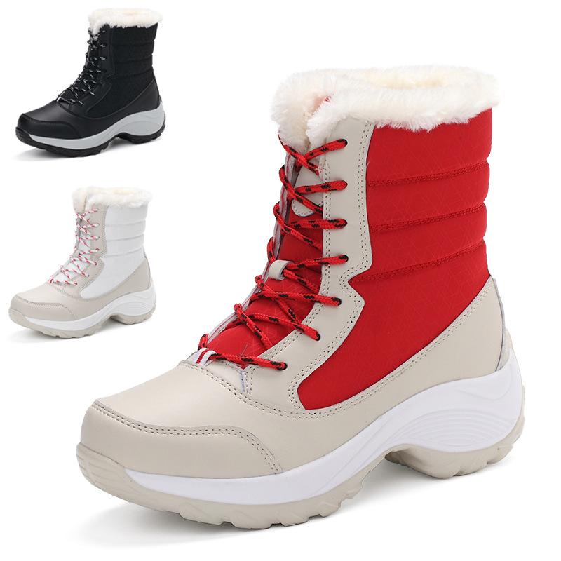 Foreign trade winter velvet snow boots women's medium tube Martin boots outdoor waterproof and non-slip medium tube high-top cotton shoes