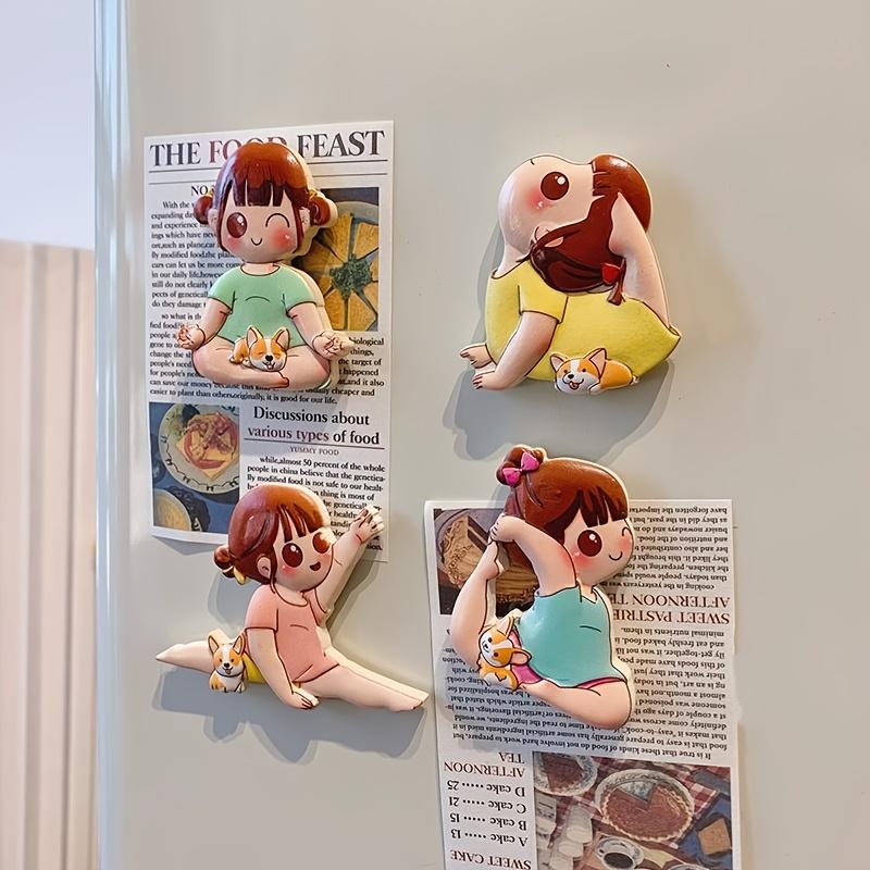 4pcs Set of Japanese Magnetic Fridge Stickers, Featuring a Korean Sporty Self Discipline Girl, Cute Cartoon Designs for Fridge Decoration