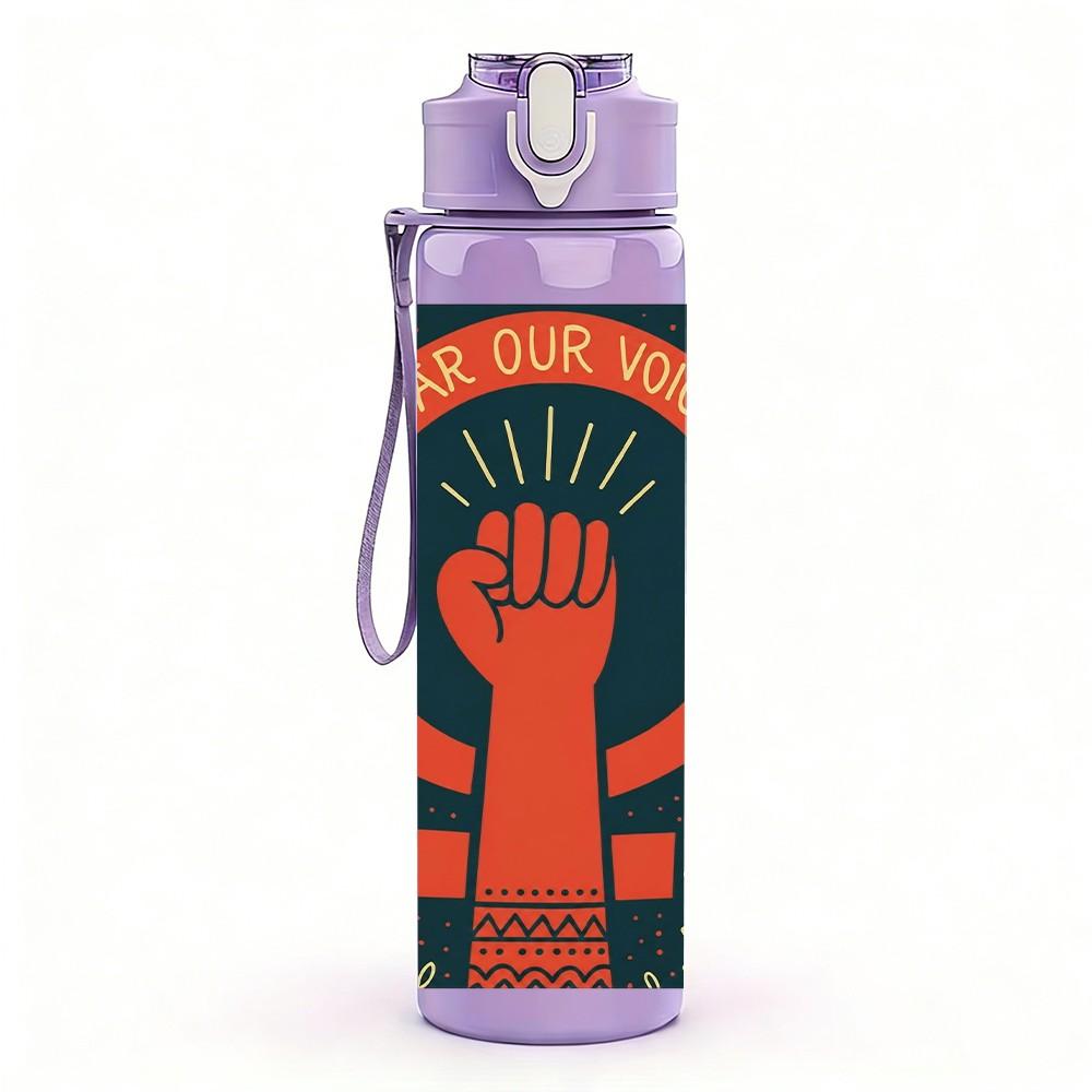 1PC Raised Fist Social Justice Symbol 750ml Color Plastic Sports Water Bottle Leakproof Flip Straw Lid Suitable for Sports Office Home Use
