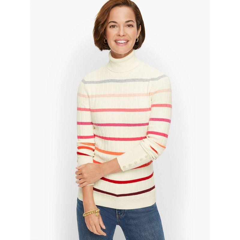 

Cotton Elastic Stripes Turtleneck Fall and Winter Outer and Inner Wear Lightweight Sweater Milky White color bar XLP