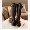 Cowhide~ Leather Boots Women's Small Brown Boots Autumn and Winter Boots Skinny Tall Boots Thick-soled Knight Boots