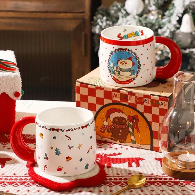 Christmas Gifts Cartoon Ceramic Mugs Vintage Exquisite Couple Coffee Cups Household Breakfast Milk Cup