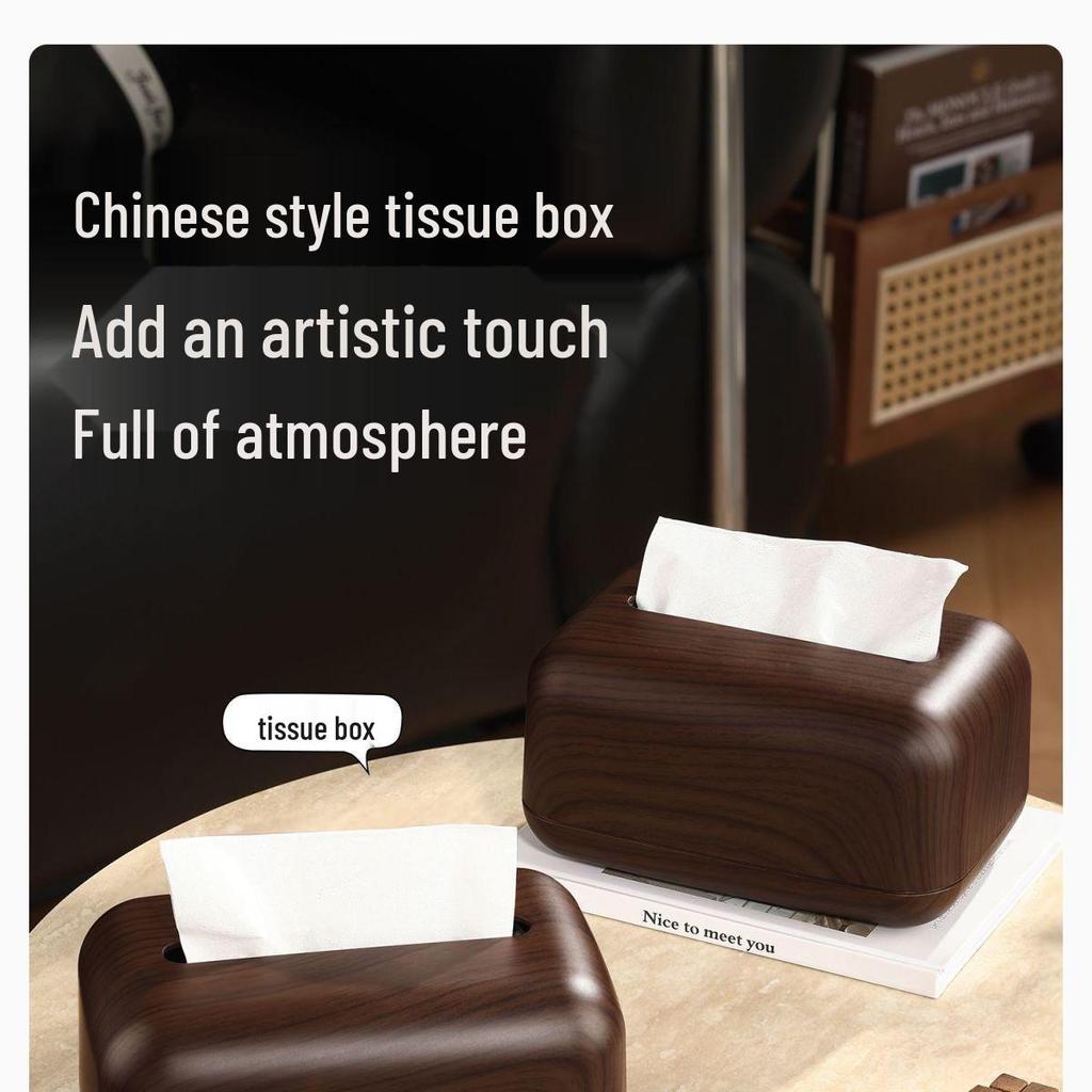 Faux Walnut Chinese-Style Tissue Box for Home, Dining Room, Living Room, Coffee Table, Hotel, B&B Storage