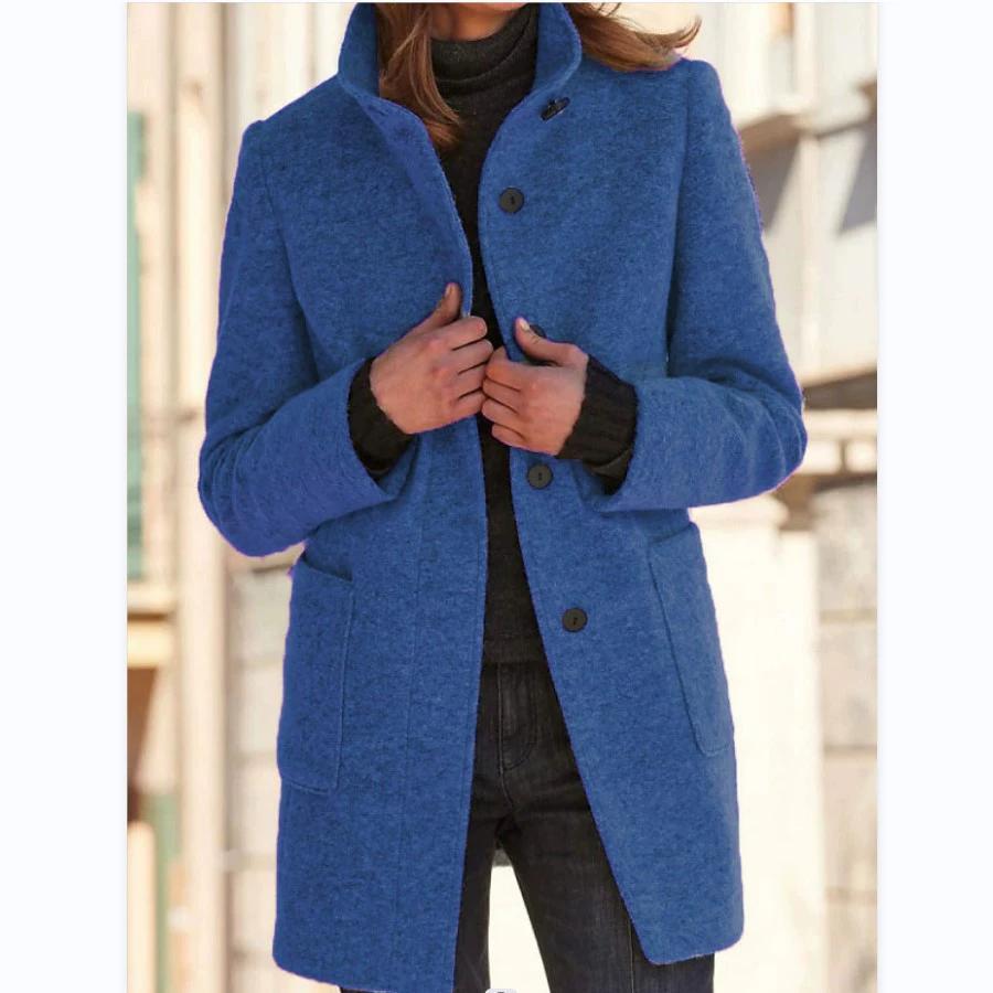 Autumn and Winter Retro Button Up Collar Woolen Coat for Women In Europe and America