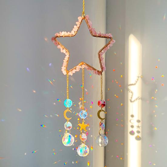 Yousheng Crystals Suncatcher, Hanging Star Sun Catcher with Prisms for Windows, Healing Crystal Wind Chimes Decor for Home, Gift for Christmas