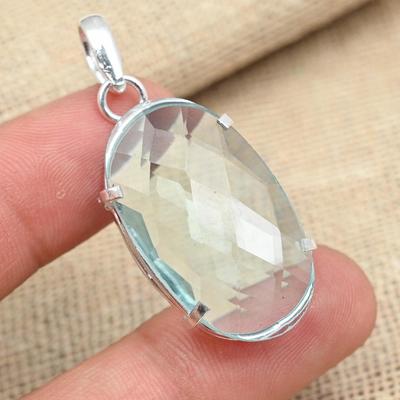 Faceted Blue Topaz Gemstone 925 Sterling Silver Jewelry Handmade Wedding Gift Pendant