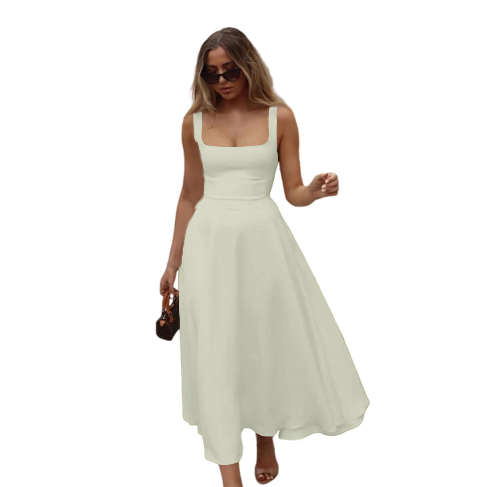 

Женское элегантное однотонное платье с квадратным вырезом, без рукавов, приталенное по талии, на бретелях XL жёлтый