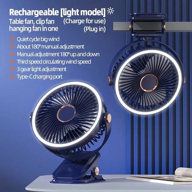 Ventilatore da campeggio da 8000 mAh Circolatore d'aria portatile da tavolo ricaricabile Ventilatore elettrico da soffitto senza fili con ventilatore domestico a clip con luce a LED