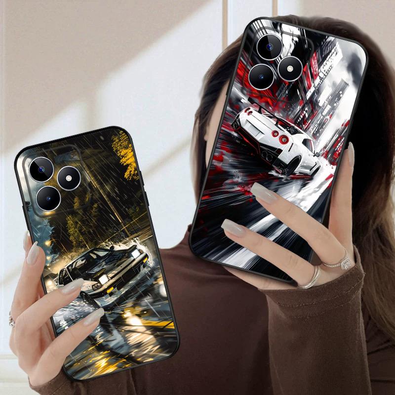 A car in the rain For Oppo Realme 11 12 12X 14 Pro Plus 8 C55 C63 65 67 75 51 53 GT 2 7 Neo 3 5 SE 7 50 silicone soft phone case