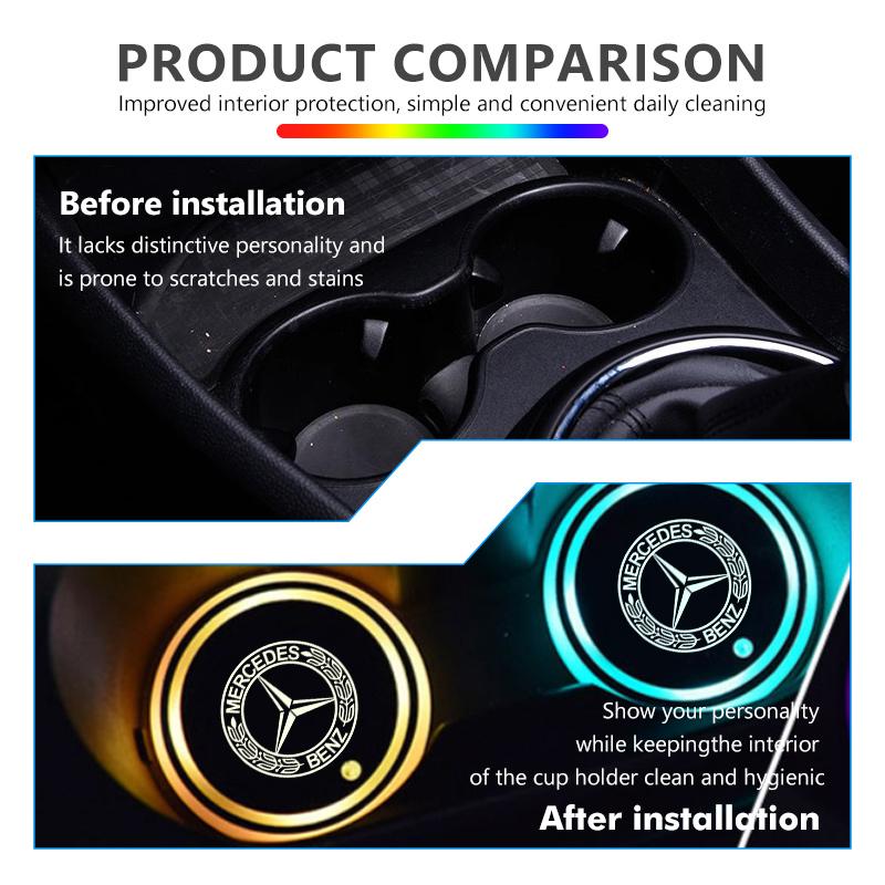 Car Cup Holder Bottom Pad 7 Color luminous LED Coaster Interior Accessories For Benz AMG VIANO GLB GLC W108 W124 W126 W169 W176