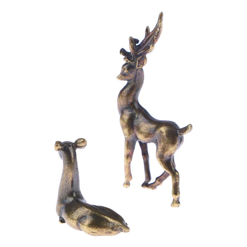 1Pc Copper Alloy Sika Deer Tabletop Small Ornaments Vintage Animal Figurines Desk Decorations Accessories Home Decor Crafts