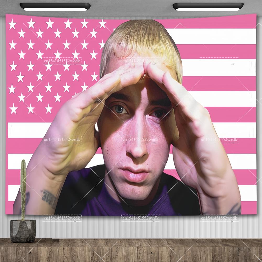 Amerikanischer Rap-Gott Hip-Hop-Musikflagge Eminem Wandteppiche Wandbehang Meme-Wandteppich Kunst Ästhetische Raumdekoration Schlafzimmer-Wandbehänge