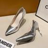 Women Patent Leather Pumps 9cm High Heels Lady Stiletto Low Heels Wedding Bridal Mteallic Silver Sparkly Shoes ladies pumps