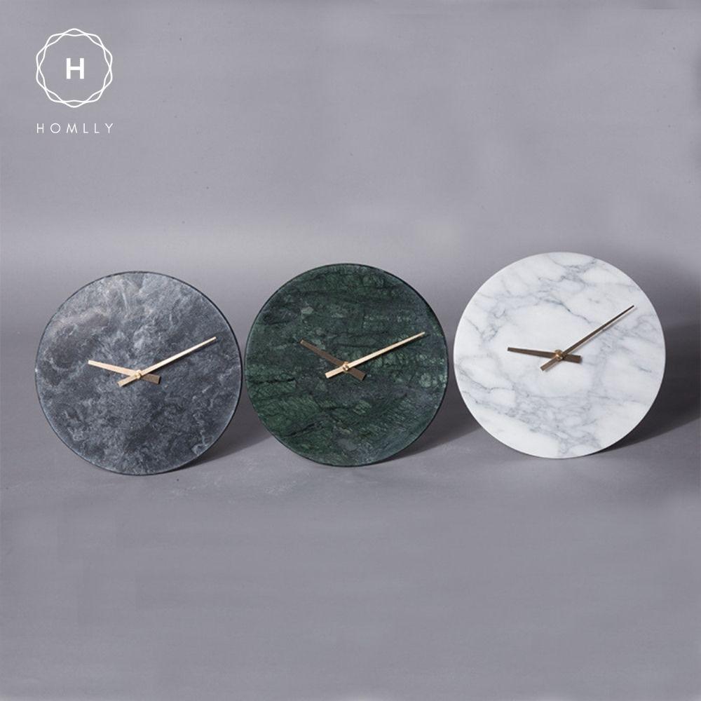 Homlly Contemporary Minimalist Natural Marble Wall Clock with Gold Hands (30cm)