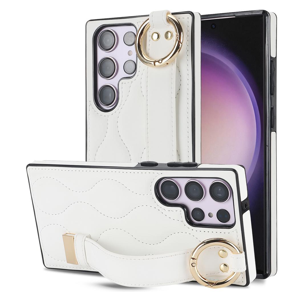 Hand Strap Kickstand Case pro Samsung Galaxy S23 24 Ultra S22 Plus Note 20 Fashion Vegan Kůže Skin Feeling Phone Coque Coque