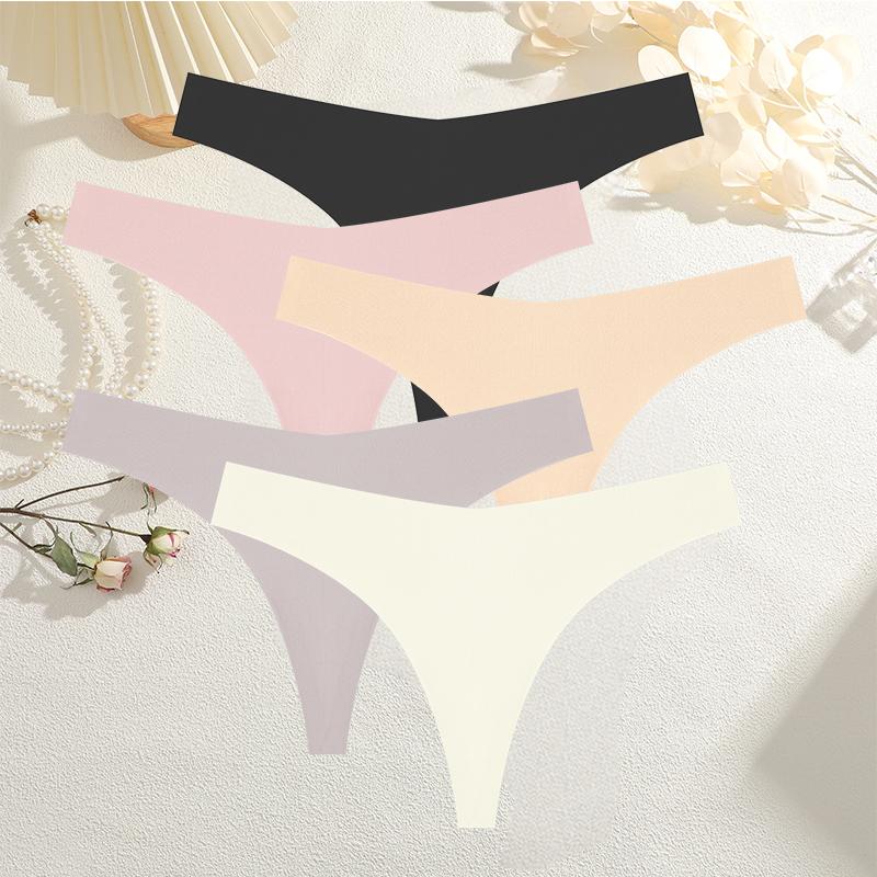 

5 шт. сексуальные спортивные стринги с V-образным вырезом женские бесшовные трусы из ледяного шелка с низкой посадкой 17 однотонных цветов дышащие стринги XL&Set