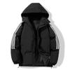 New couple three-bar padded jacket thickened hooded padded jacket sports casual jacket youth popular solid color padded jacket