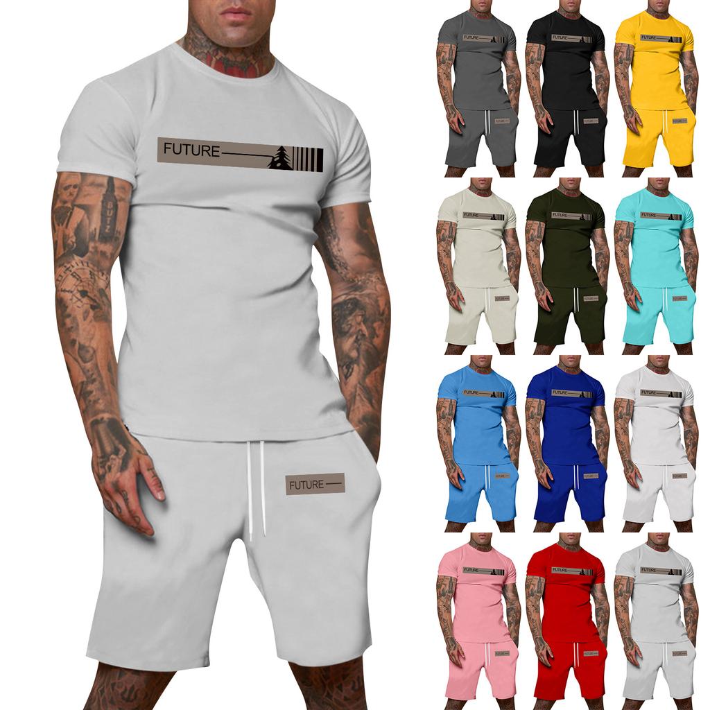 Herren bedrucktes Übergrößen lockeres Kurzarm- und Shorts-Set Lässiges Kurzarm- und Shorts-Set