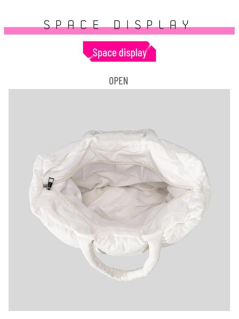 Bolso tote de invierno blanco nube para mujer: Bolso de mano suave y acolchado con diseño de cuadrícula de seis palacios.