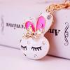 Cute Rhinestone Rabbit Head Metal Keychain Cartoon Car Key Ring Bag Charm Accessory for Women