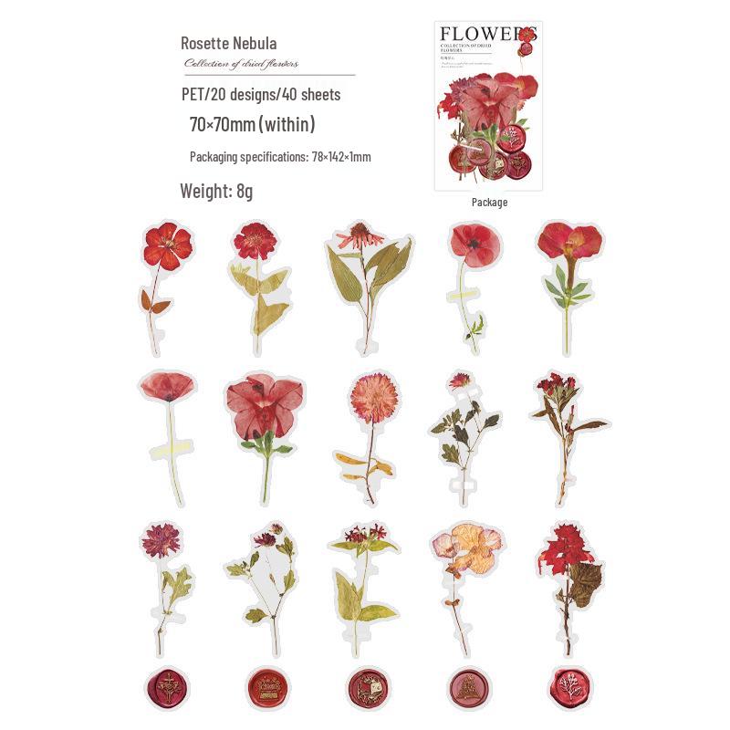 Paquete de Pegatinas para Mascotas de Día Maravilloso: 40 Hojas de Decoraciones para Diario de Flores Secas con Cera de Sellado