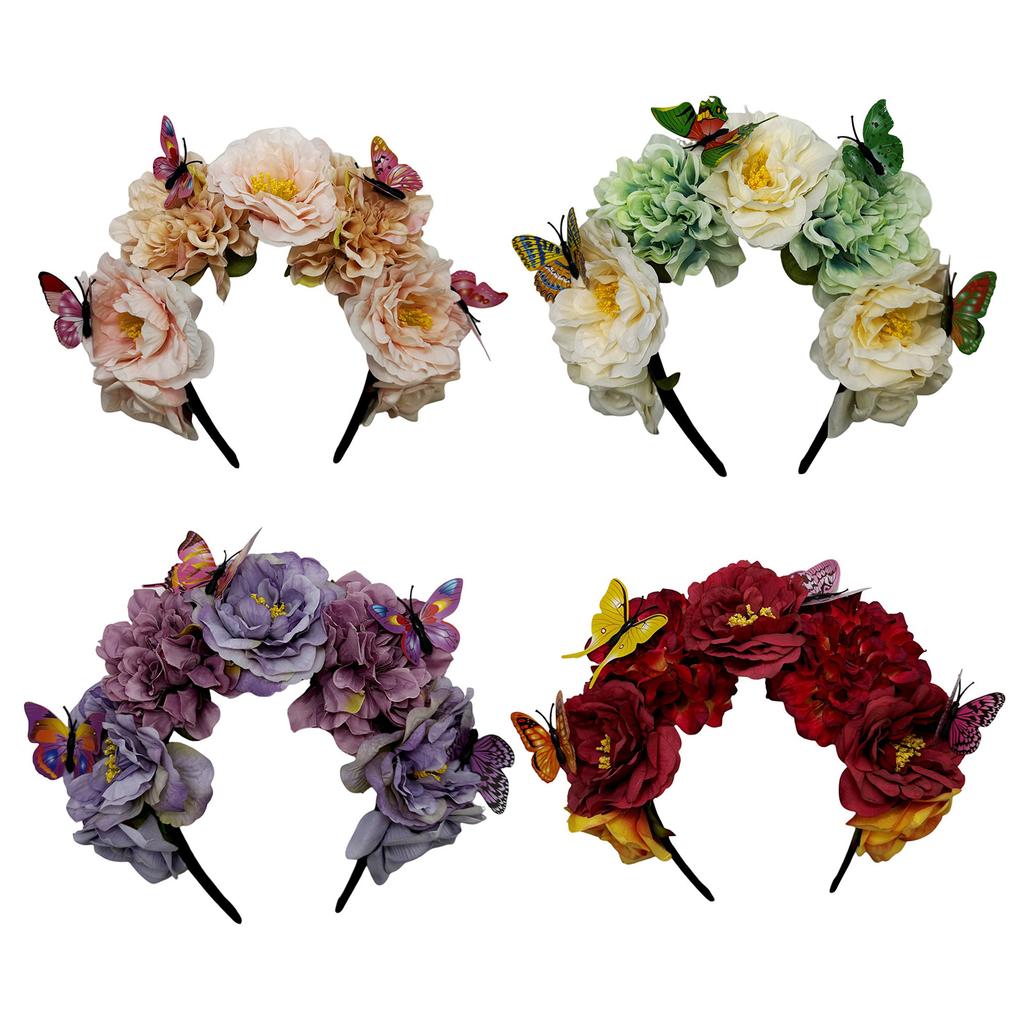 Elegant Flower Hairband Bohemian Style Realistic Butterfly Headband for Girls Halloween Trendy Model Show Headband