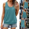 Women's Casual Sleeveless Tank Top Summers Tees Tops Pleated Crew Neck Loose Fit Basic T Shirts Solid Color Blouse Gifts