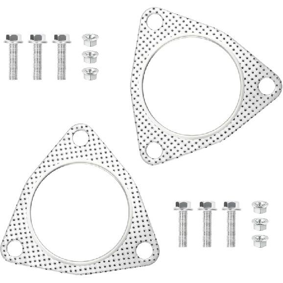 2PCS Exhaust Flange Gasket With 6PCS Exhaust Bolts And 6PCS Nut Kit,Graphite Composite Exhaust Gasket For Exhaust Flange Repair,Universal Car